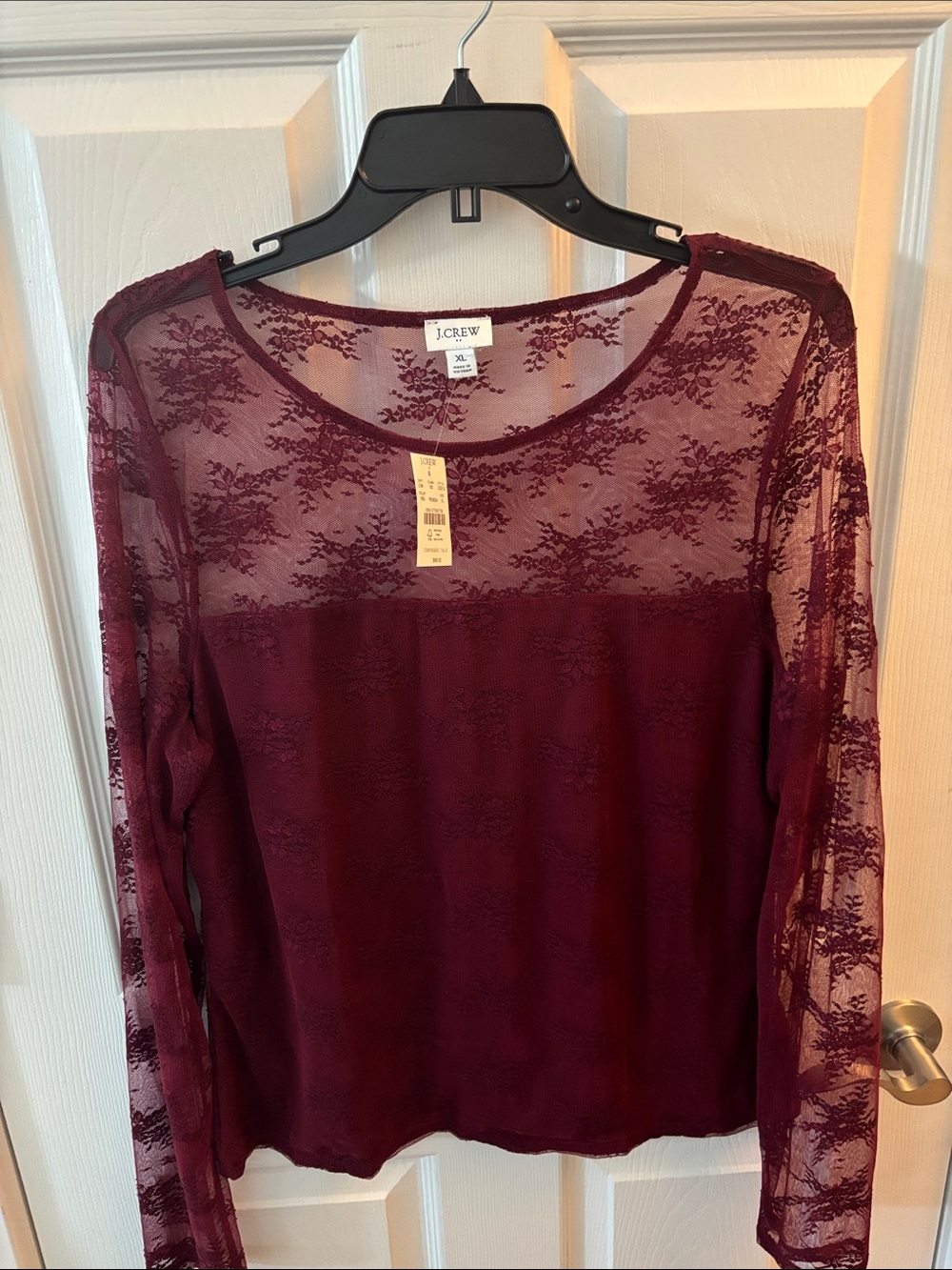 J. Crew Burgundy Lace Long-Sleeve Tee